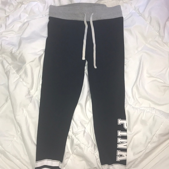 Black pink leggings with pink written on side - Picture 1 of 5